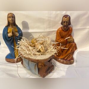 Rare Vintage molded & Painted in Holland Mary, Joseph & Baby Jesus